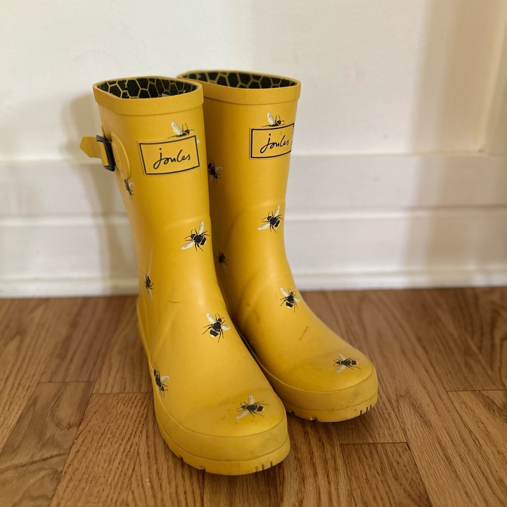 Joules Mustard Bee Patterned Rain Boots